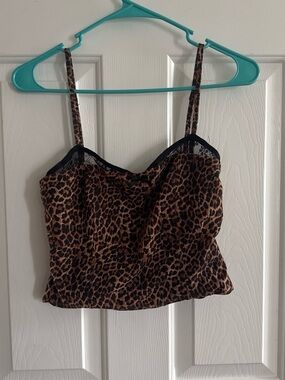 Edikted Leopard Print Lace-Trim Cami Top - Brown